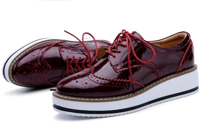 DADAWEN Women's Platform Lace-Up Wingtips Square Toe Oxfords Shoe Red US Size 8/Asia Size 40/25cm - Image 3